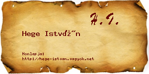 Hege István névjegykártya